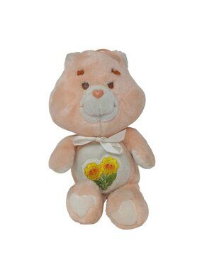 VTG 1983 Kenner Care Bears Friend Bear Plush 13" Peach W/ Sunflowers Bowtie #S1C